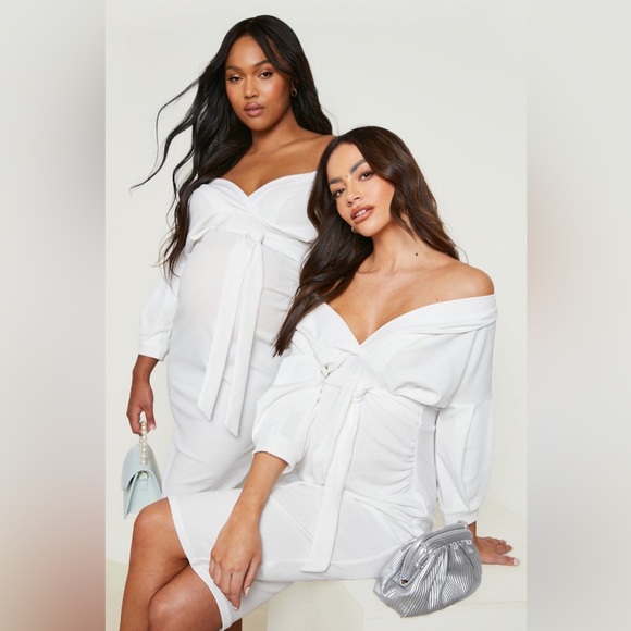 NWT!!! Boohoo Maternity Off The Shoulder Wrap Midi Dress - Picture 3 of 7